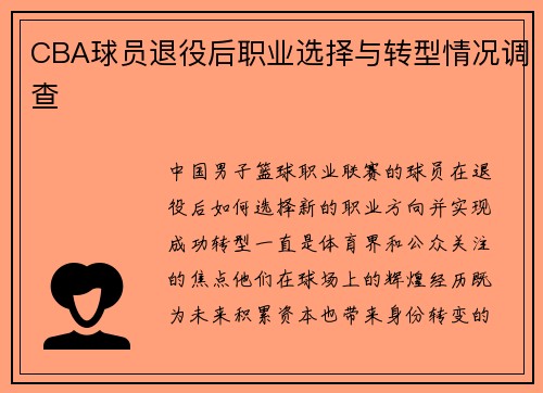 CBA球员退役后职业选择与转型情况调查